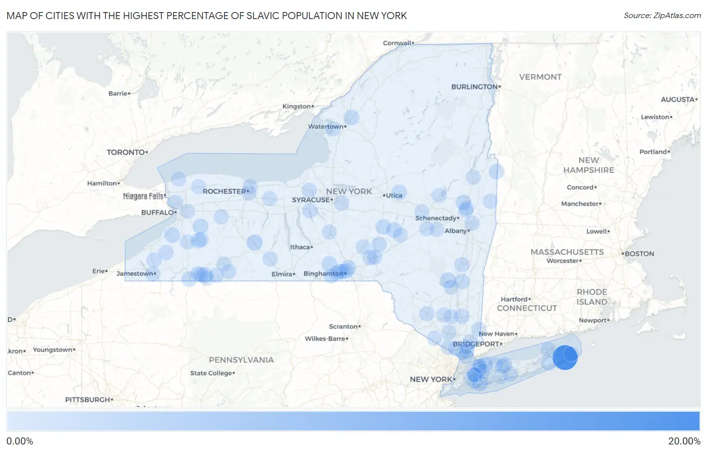 Cities with the Highest Percentage of Slavic Population in New York Map