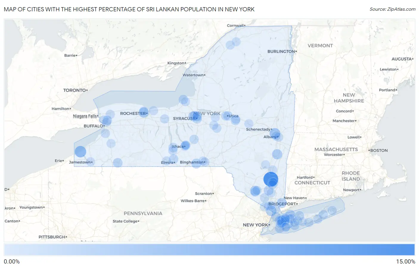 Cities with the Highest Percentage of Sri Lankan Population in New York Map