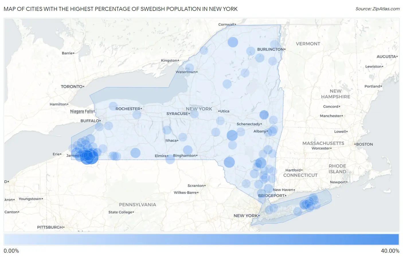 Cities with the Highest Percentage of Swedish Population in New York Map