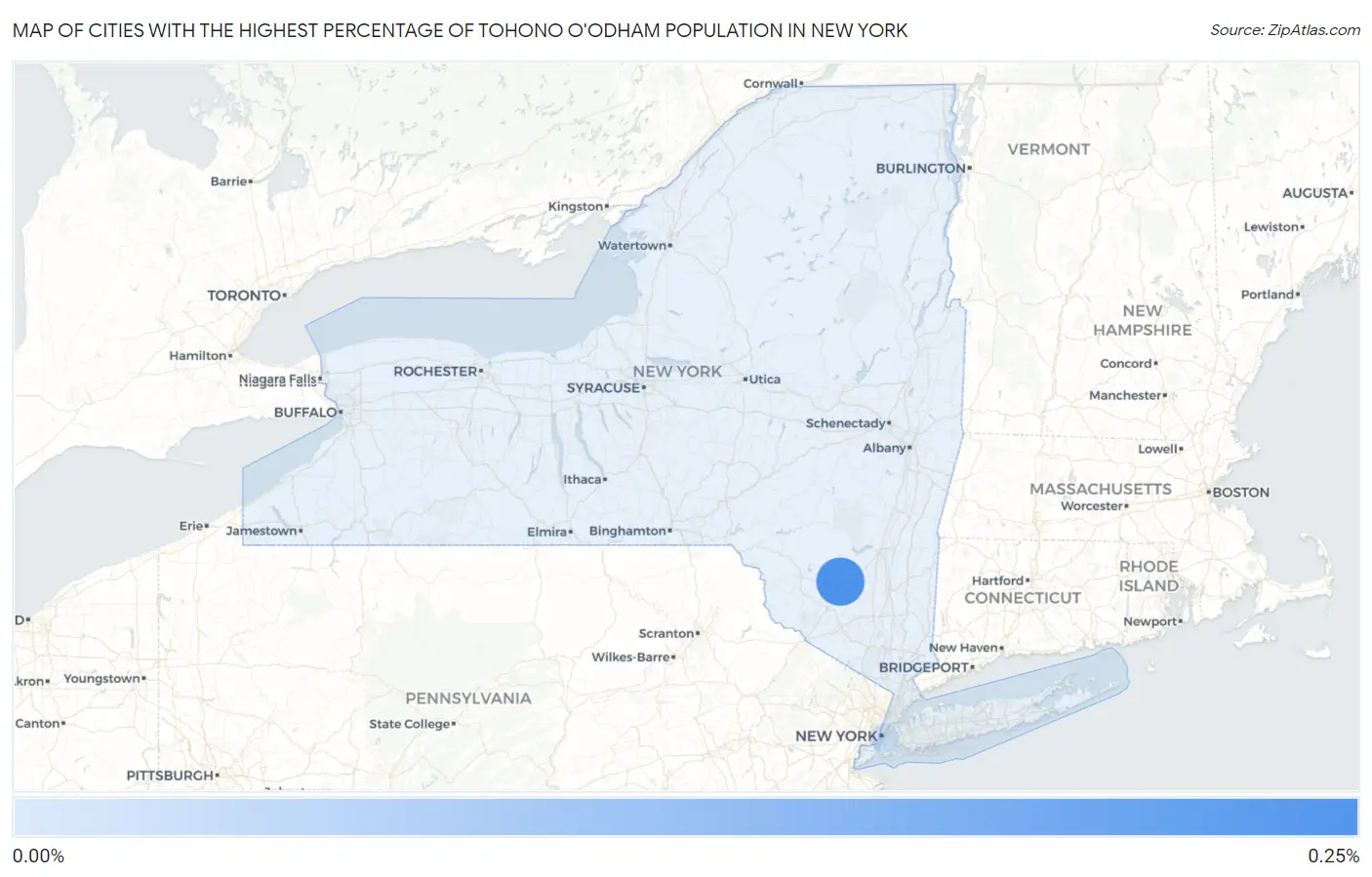 Cities with the Highest Percentage of Tohono O'Odham Population in New York Map