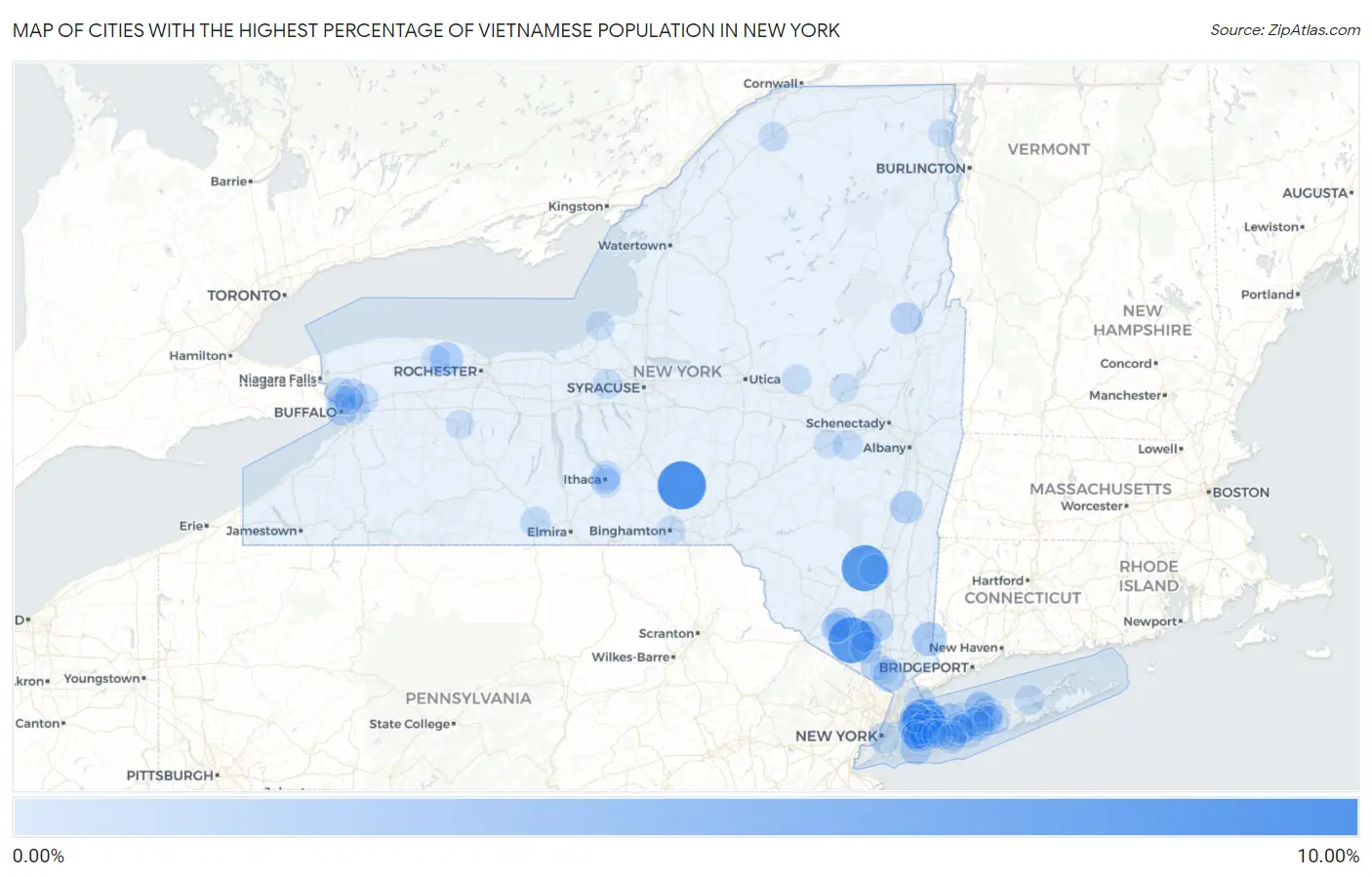 Cities with the Highest Percentage of Vietnamese Population in New York Map