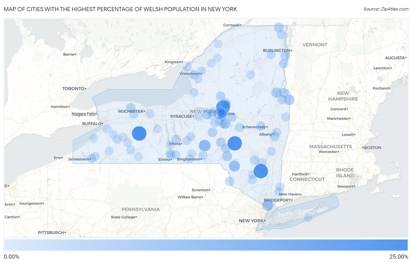 Cities with the Highest Percentage of Welsh Population in New York Map
