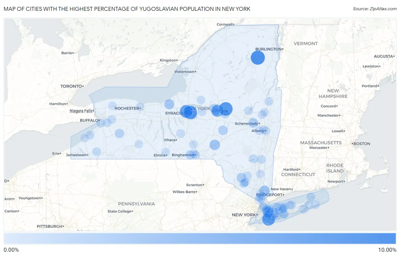 Cities with the Highest Percentage of Yugoslavian Population in New York Map