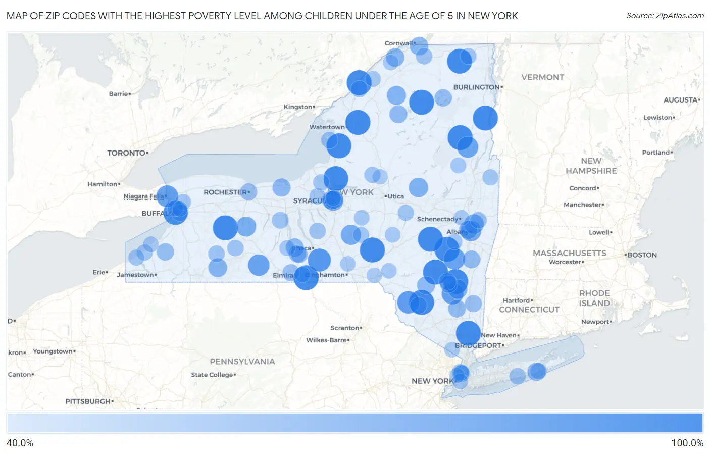 Zip Codes with the Highest Poverty Level Among Children Under the Age of 5 in New York Map