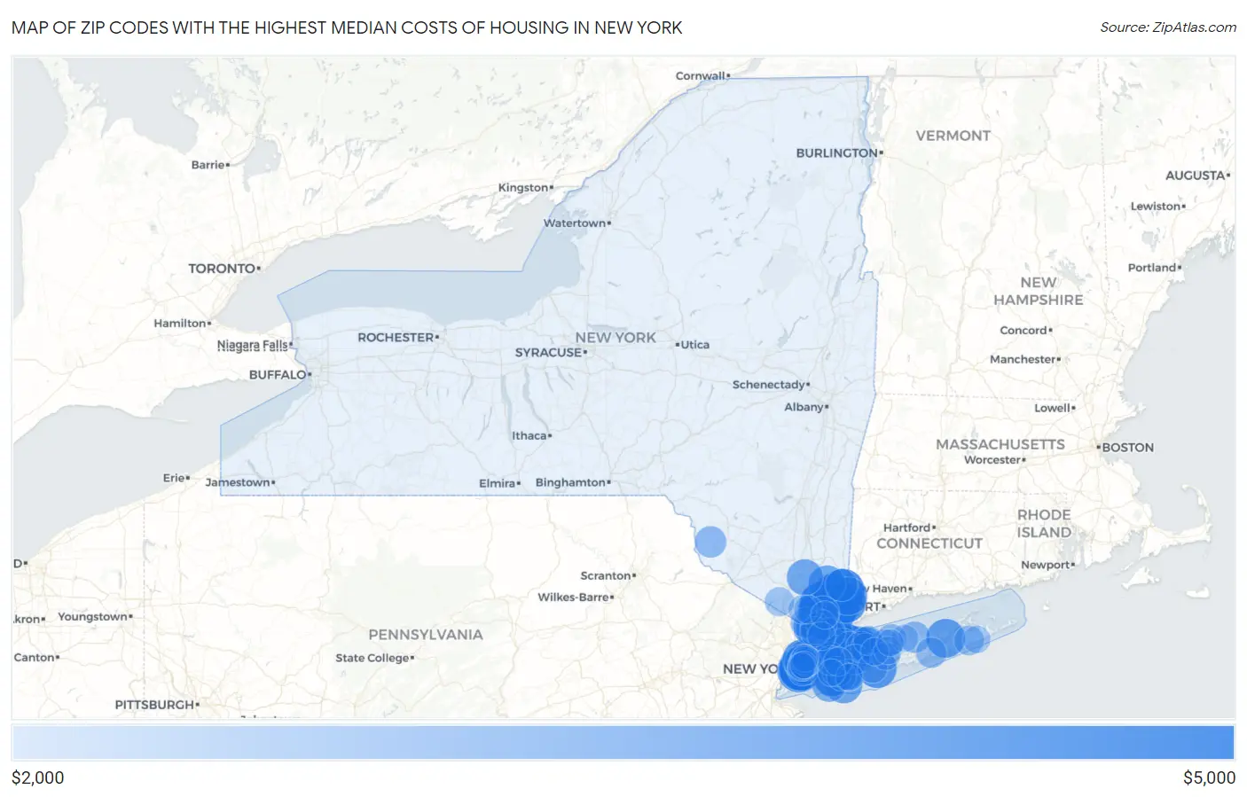 Zip Codes with the Highest Median Costs of Housing in New York Map