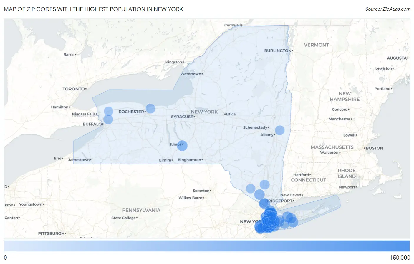 Zip Codes with the Highest Population in New York Map