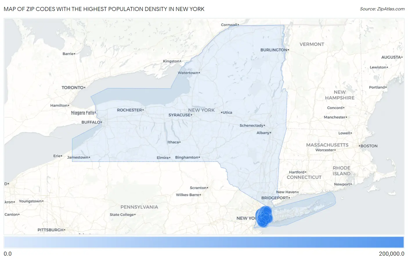 Zip Codes with the Highest Population Density in New York Map