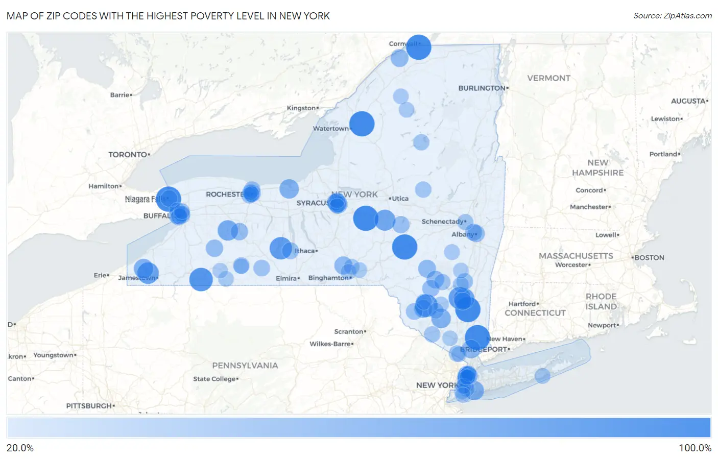 Zip Codes with the Highest Poverty Level in New York Map