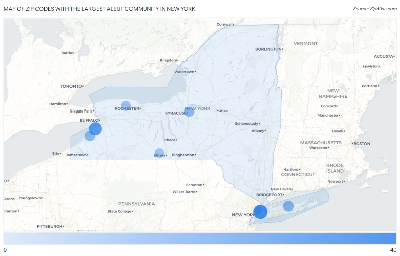 Zip Codes with the Largest Aleut Community in New York Map