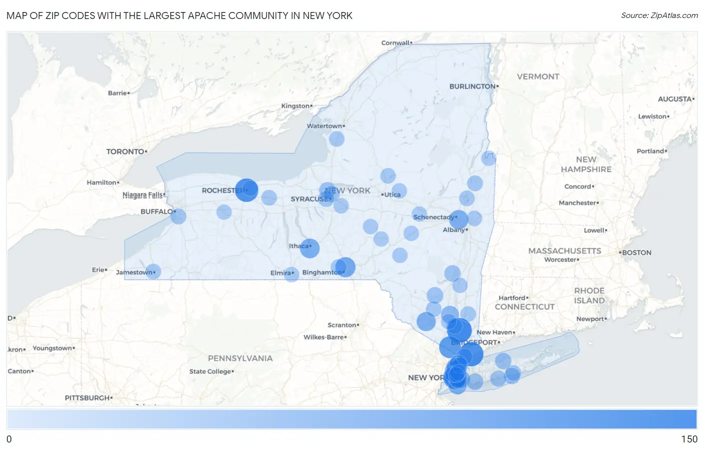 Zip Codes with the Largest Apache Community in New York Map