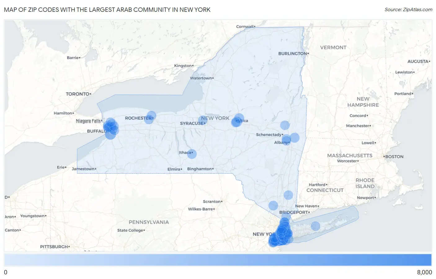 Zip Codes with the Largest Arab Community in New York Map