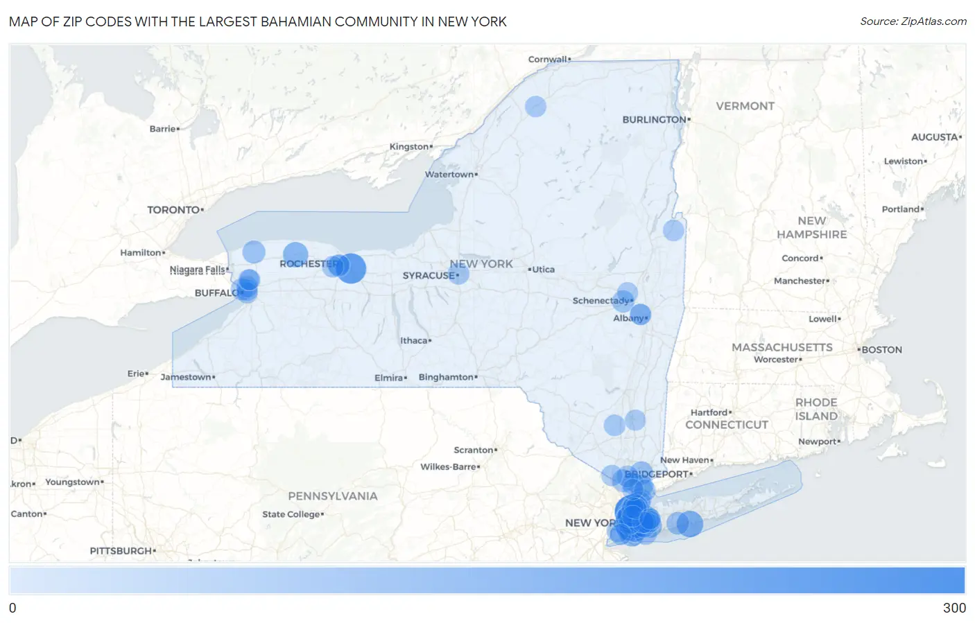Zip Codes with the Largest Bahamian Community in New York Map