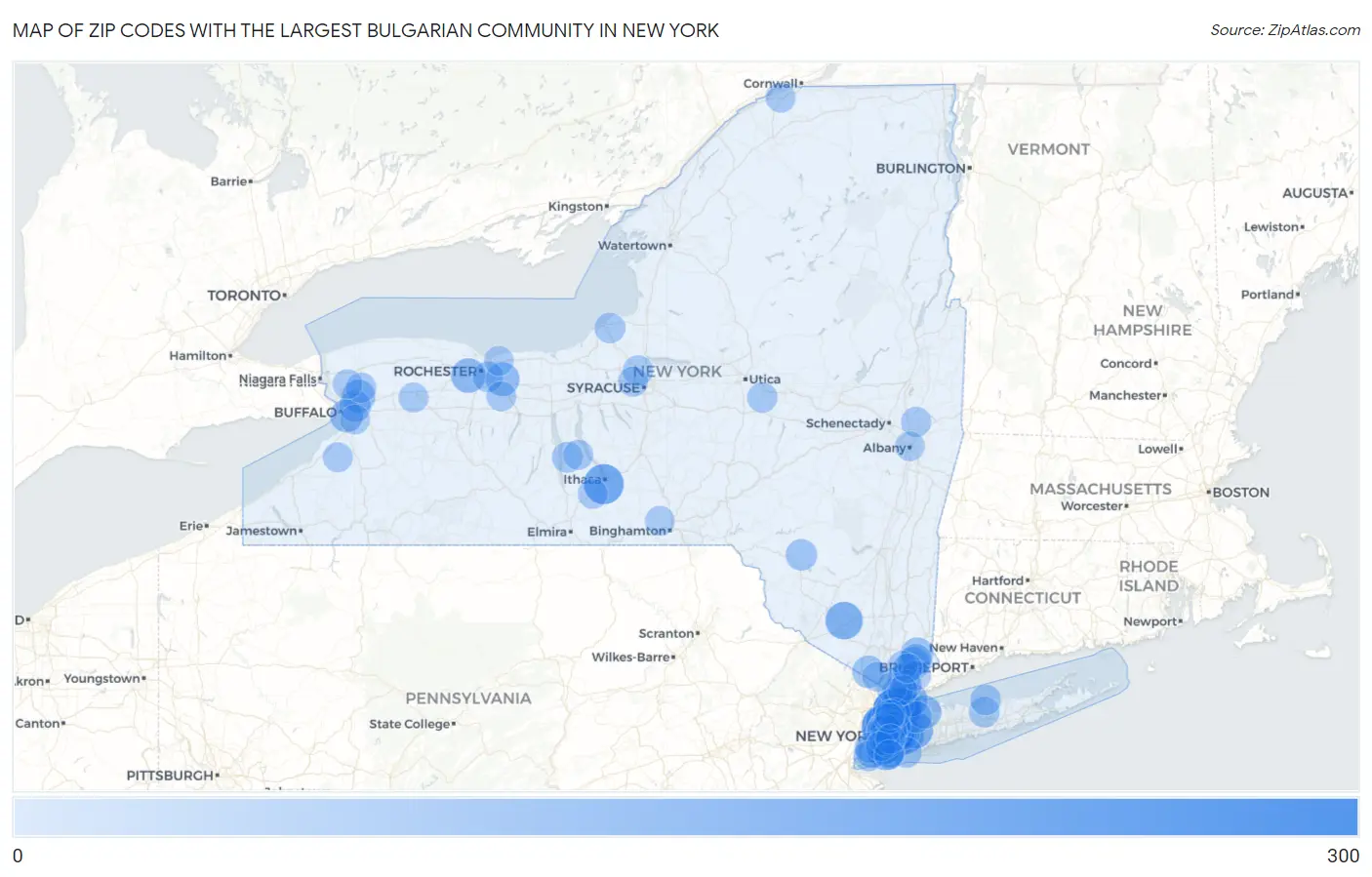 Zip Codes with the Largest Bulgarian Community in New York Map