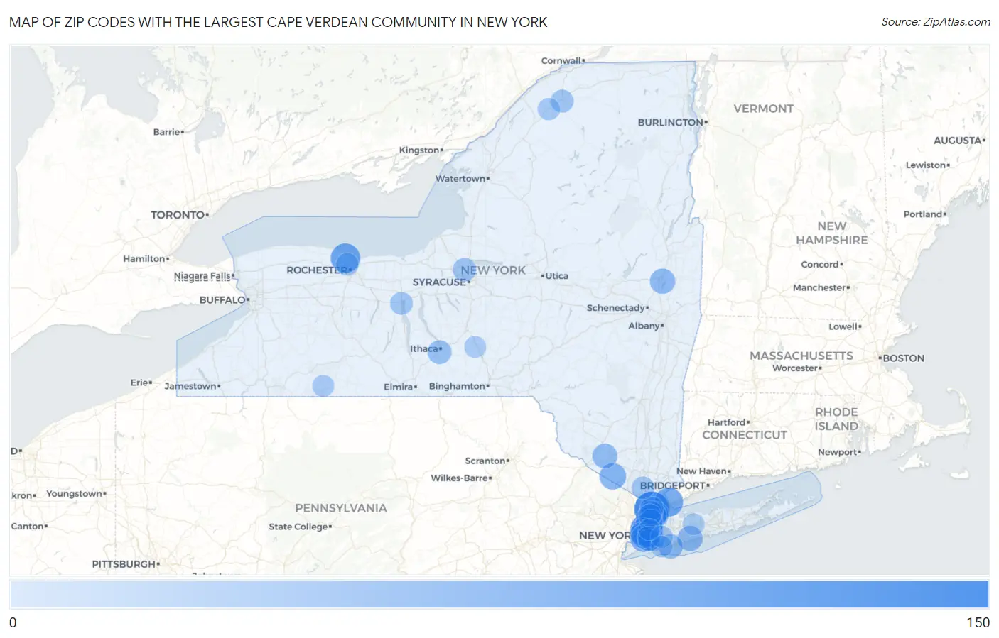 Zip Codes with the Largest Cape Verdean Community in New York Map