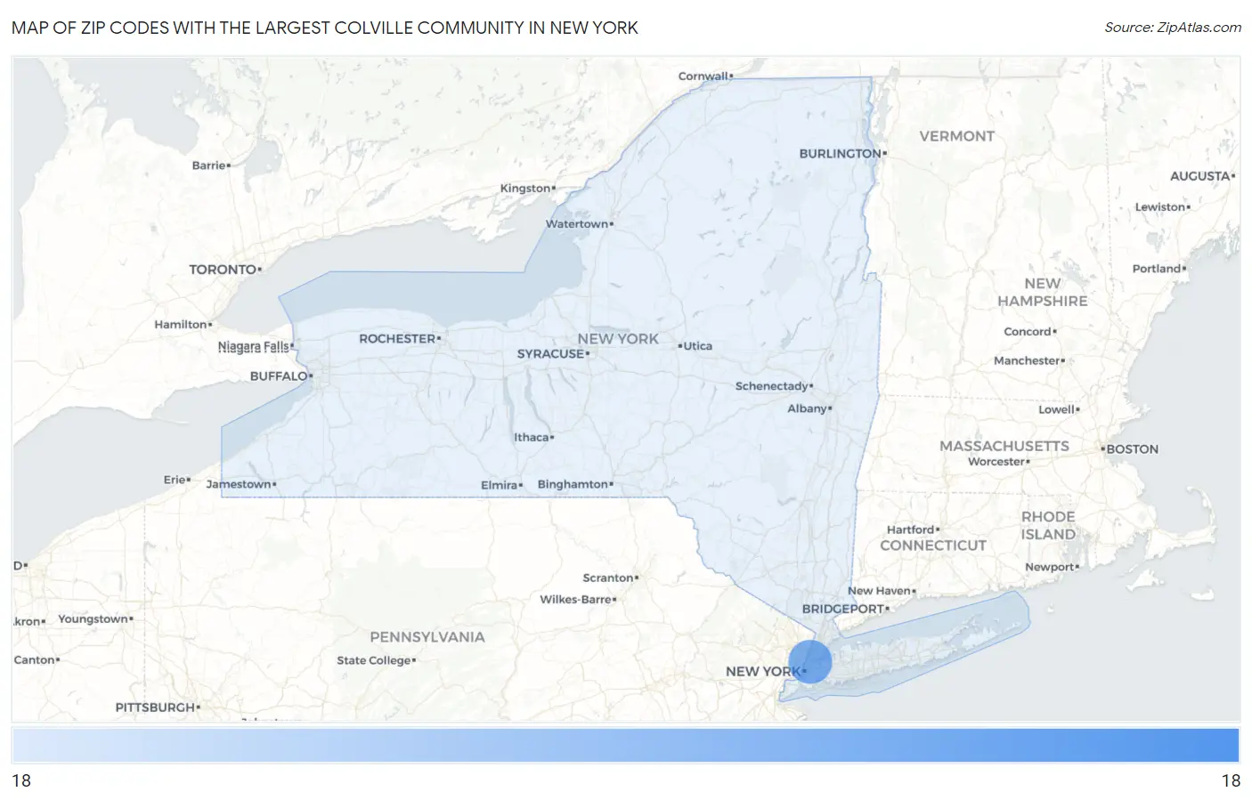 Zip Codes with the Largest Colville Community in New York Map
