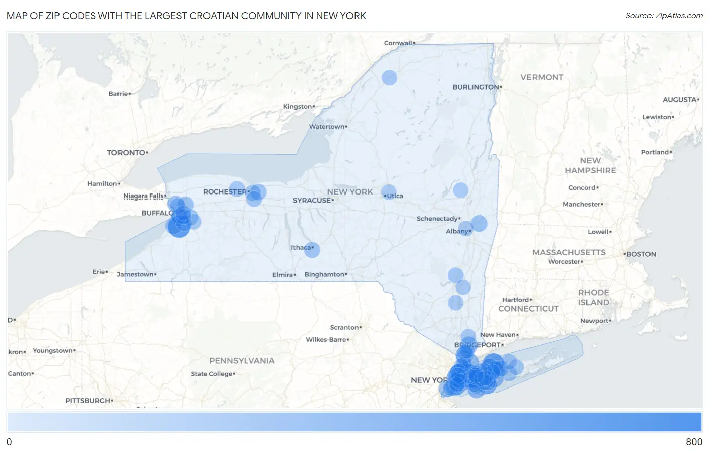 Zip Codes with the Largest Croatian Community in New York Map