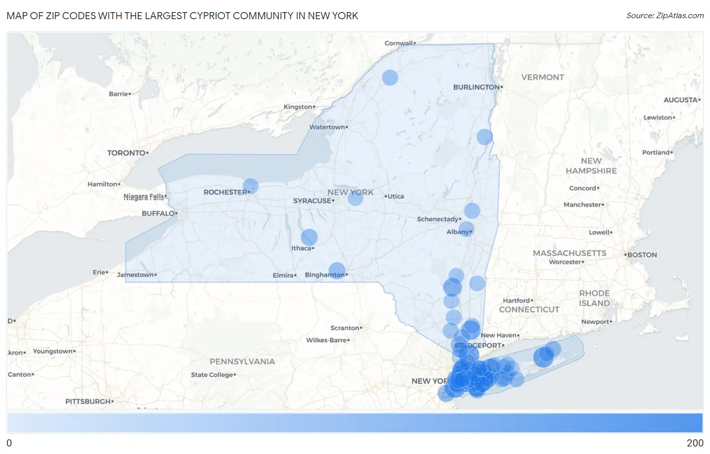Zip Codes with the Largest Cypriot Community in New York Map