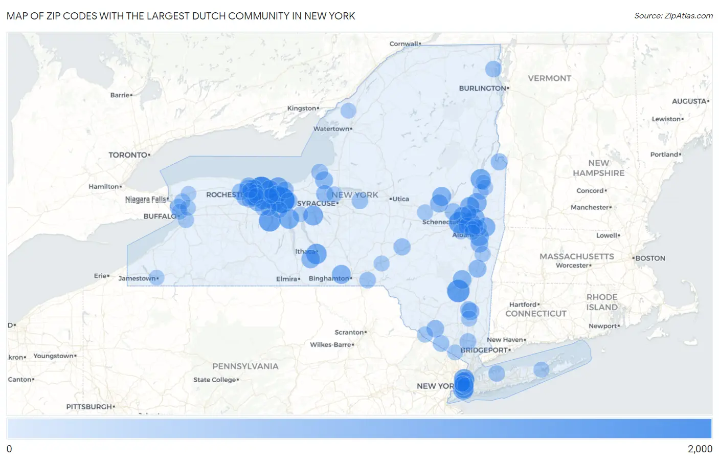 Zip Codes with the Largest Dutch Community in New York Map