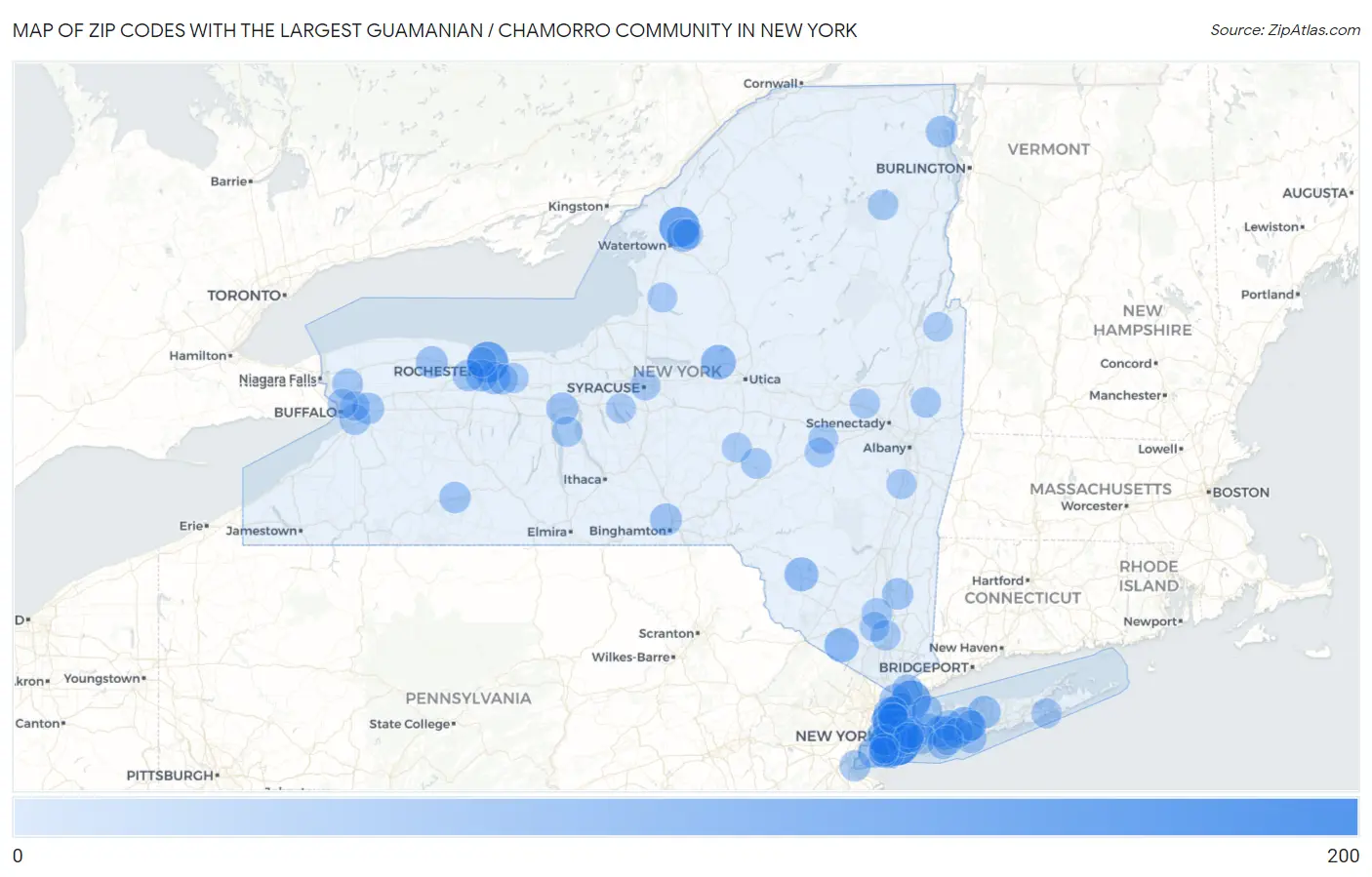 Zip Codes with the Largest Guamanian / Chamorro Community in New York Map