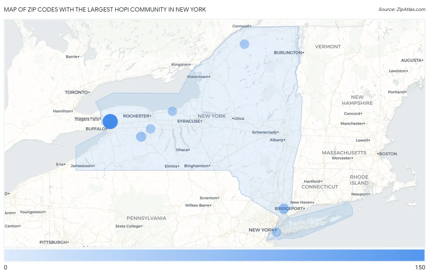 Zip Codes with the Largest Hopi Community in New York Map