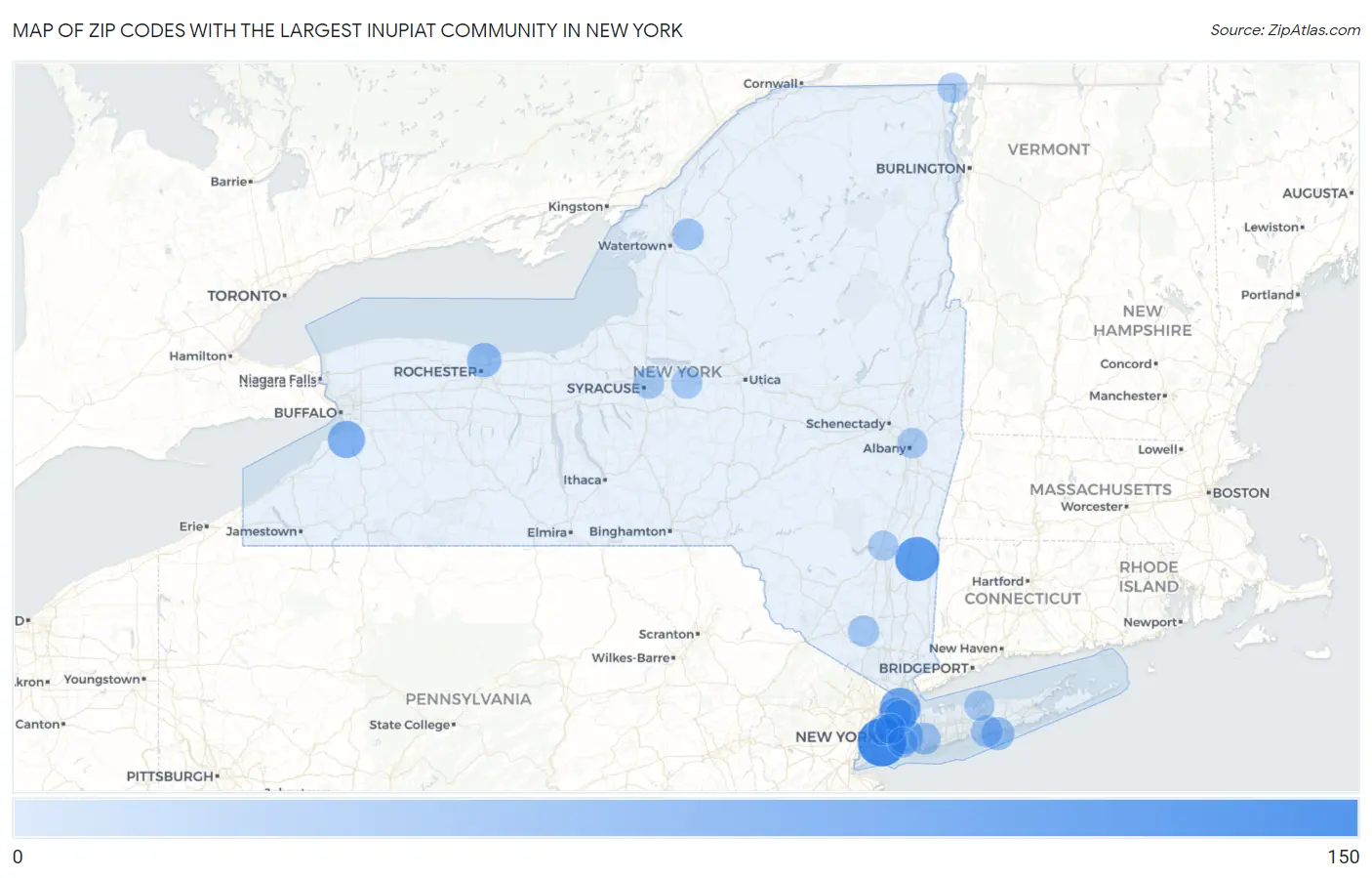 Zip Codes with the Largest Inupiat Community in New York Map