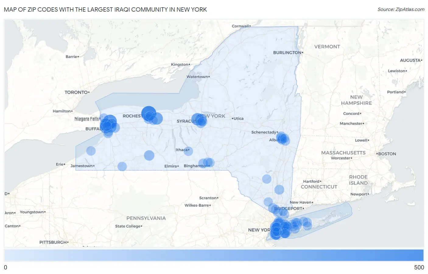 Zip Codes with the Largest Iraqi Community in New York Map