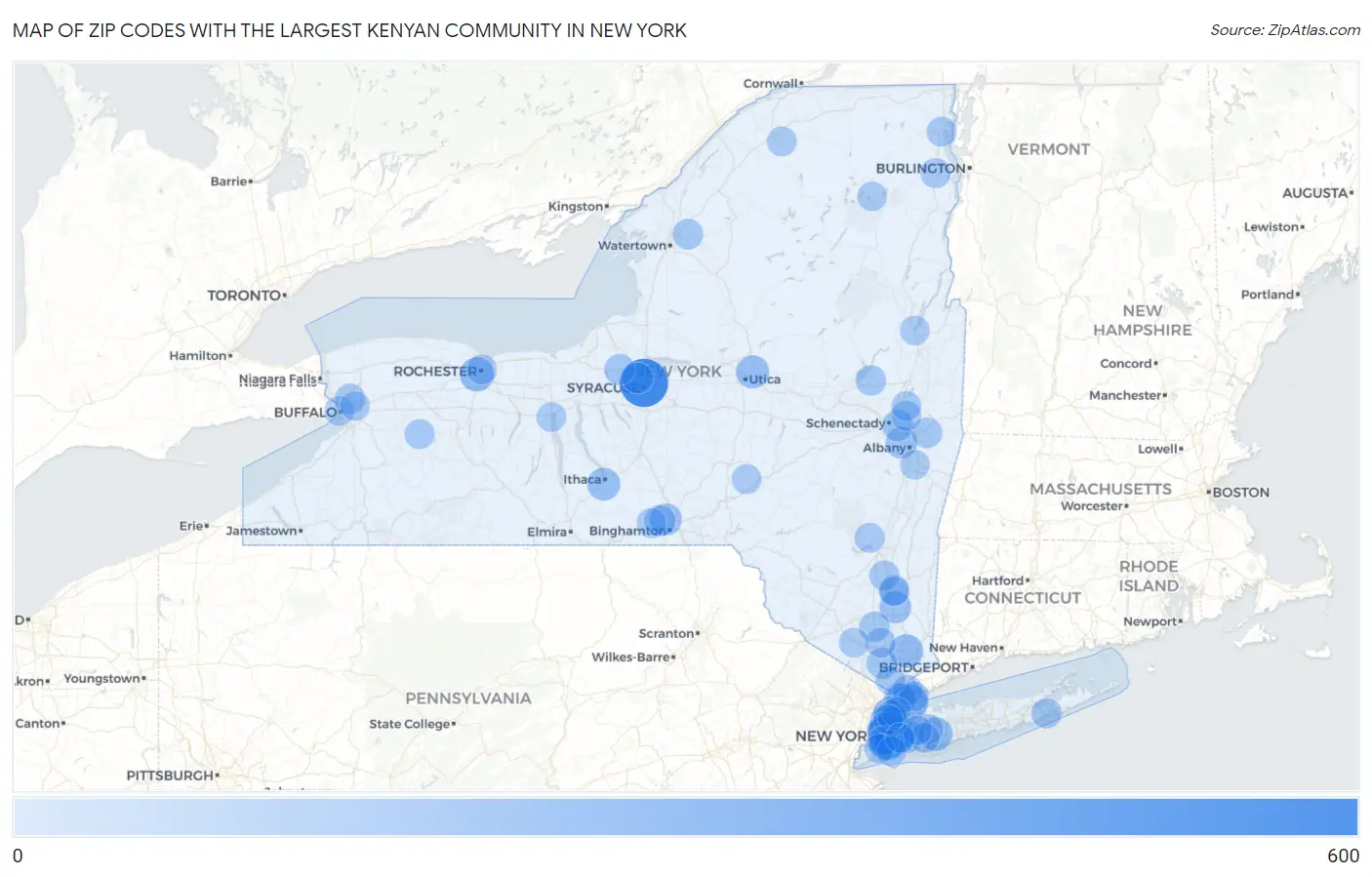 Zip Codes with the Largest Kenyan Community in New York Map