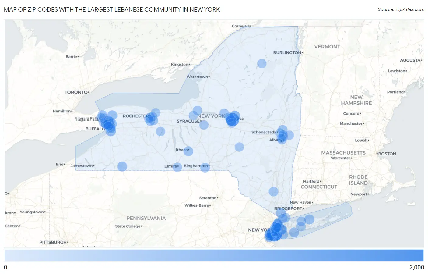 Zip Codes with the Largest Lebanese Community in New York Map