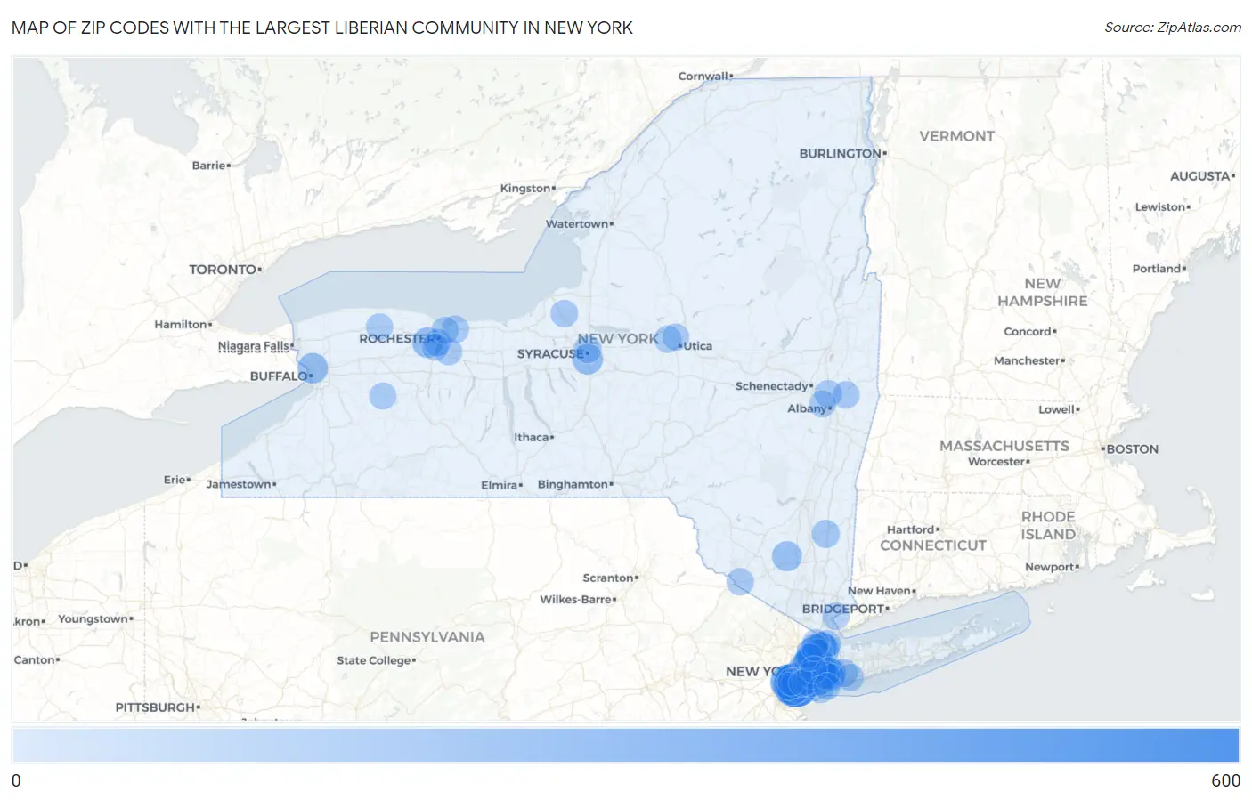 Zip Codes with the Largest Liberian Community in New York Map