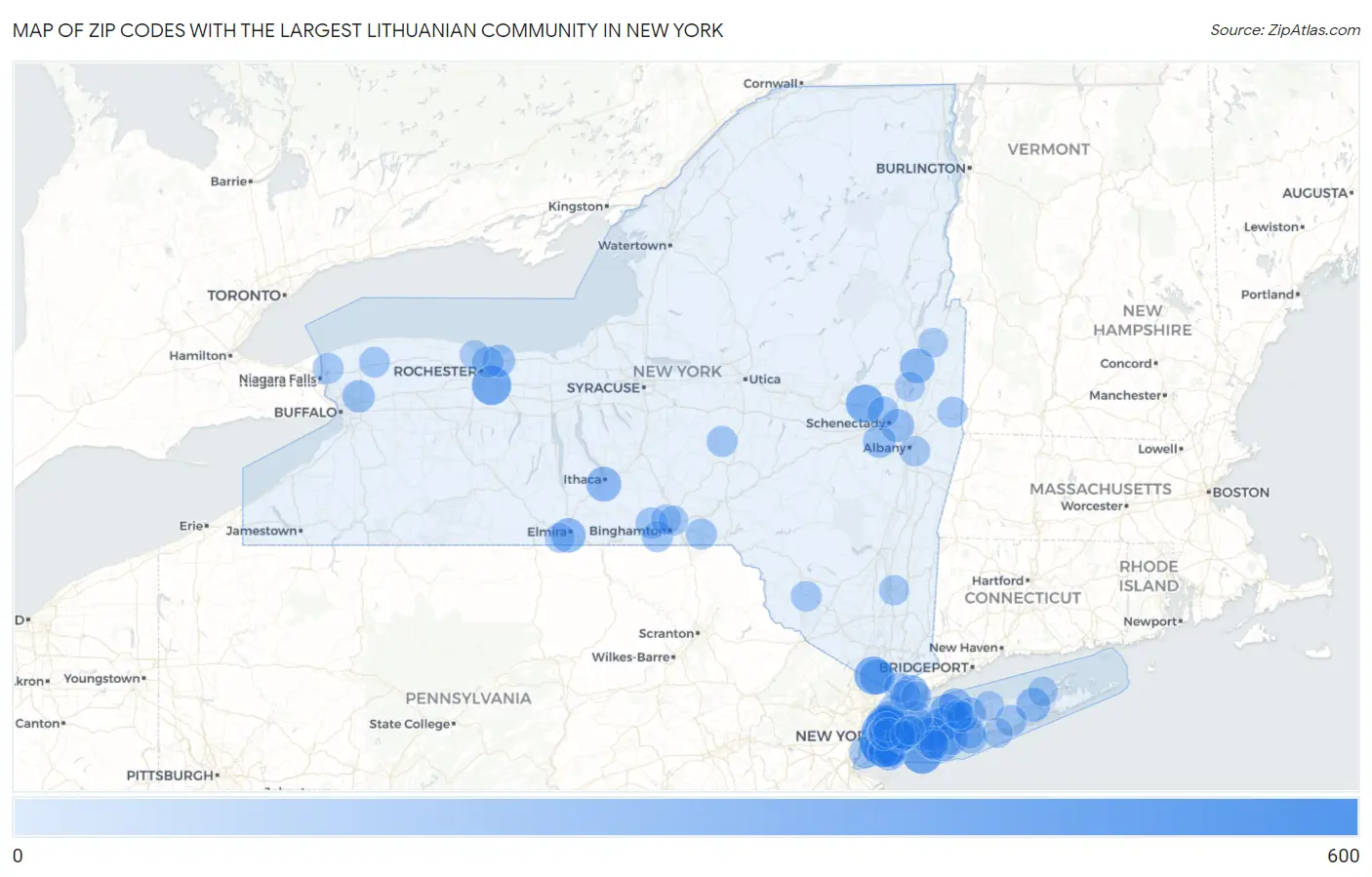 Zip Codes with the Largest Lithuanian Community in New York Map