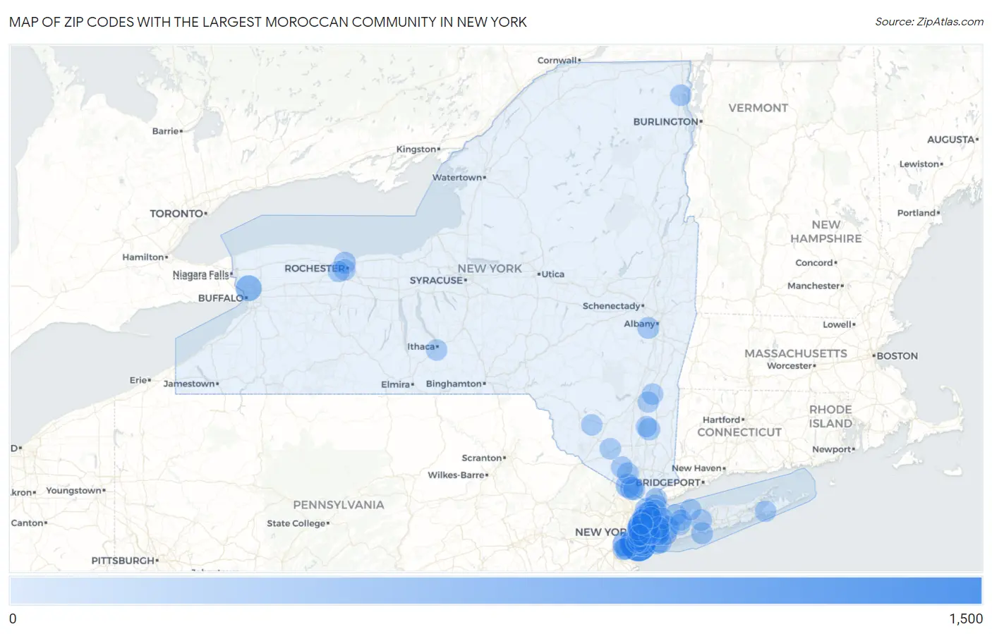 Zip Codes with the Largest Moroccan Community in New York Map