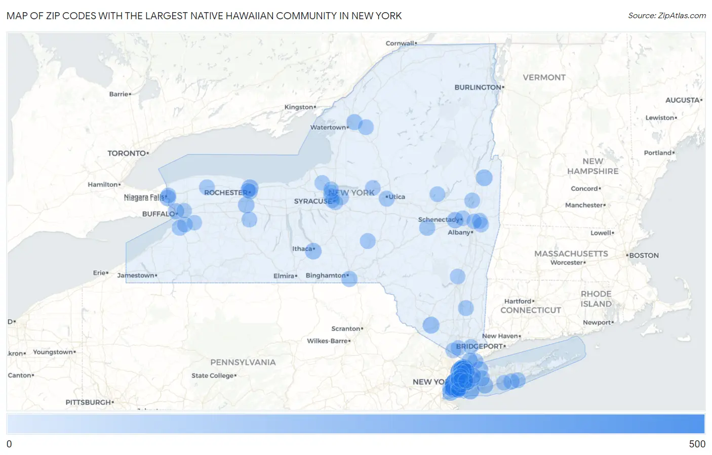 Zip Codes with the Largest Native Hawaiian Community in New York Map