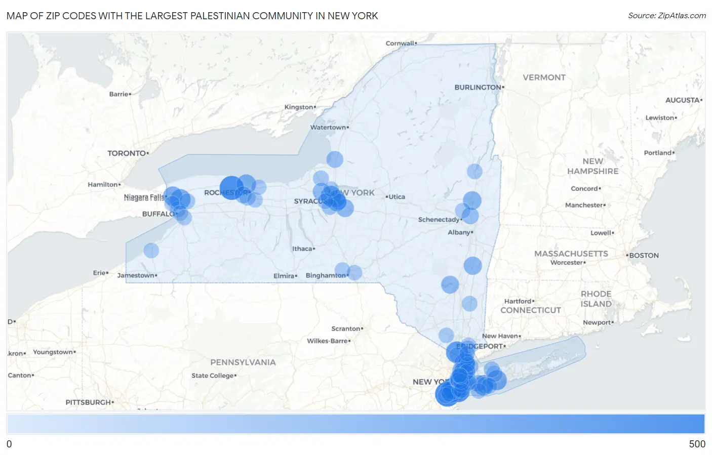 Zip Codes with the Largest Palestinian Community in New York Map