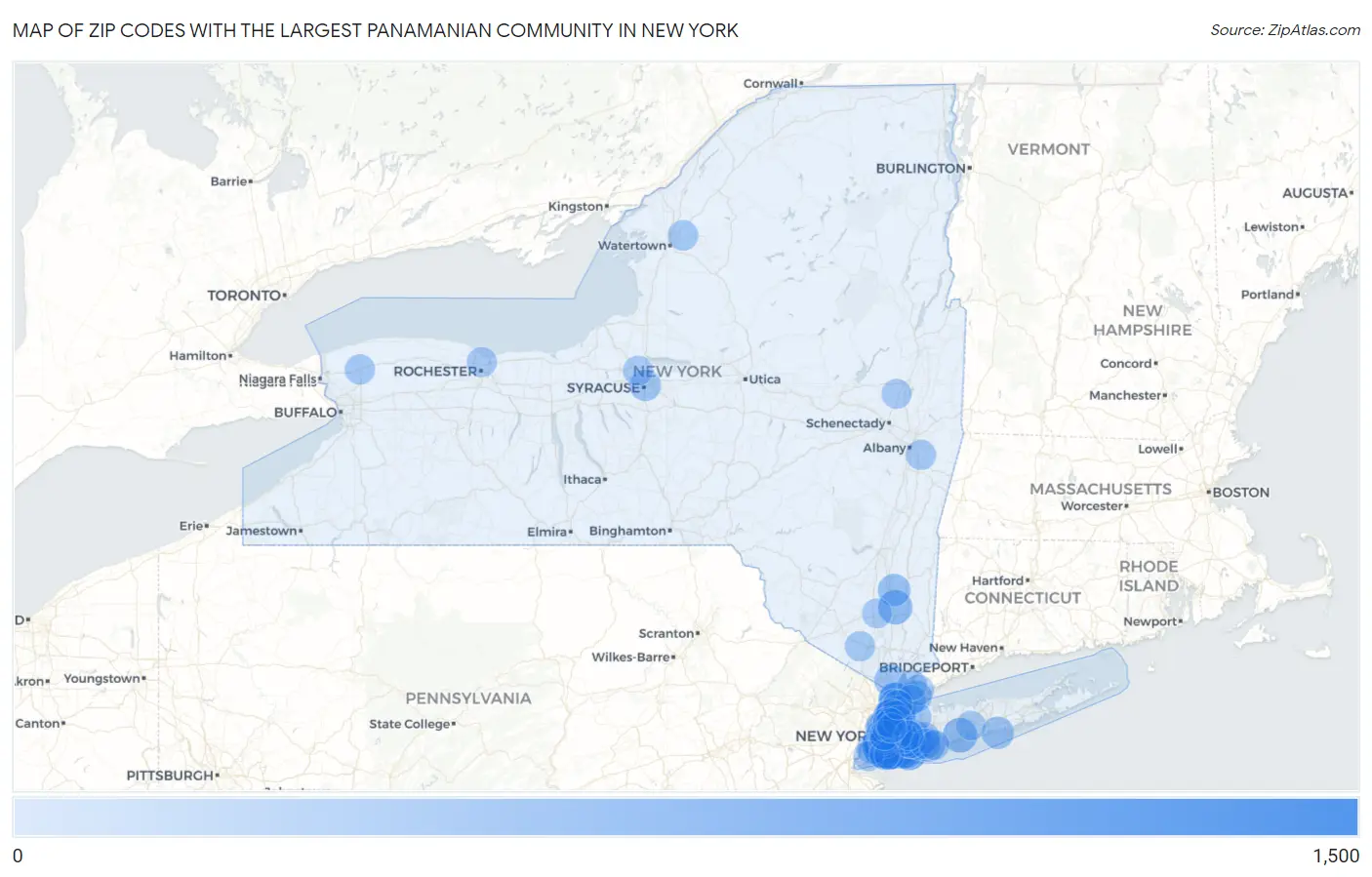 Zip Codes with the Largest Panamanian Community in New York Map