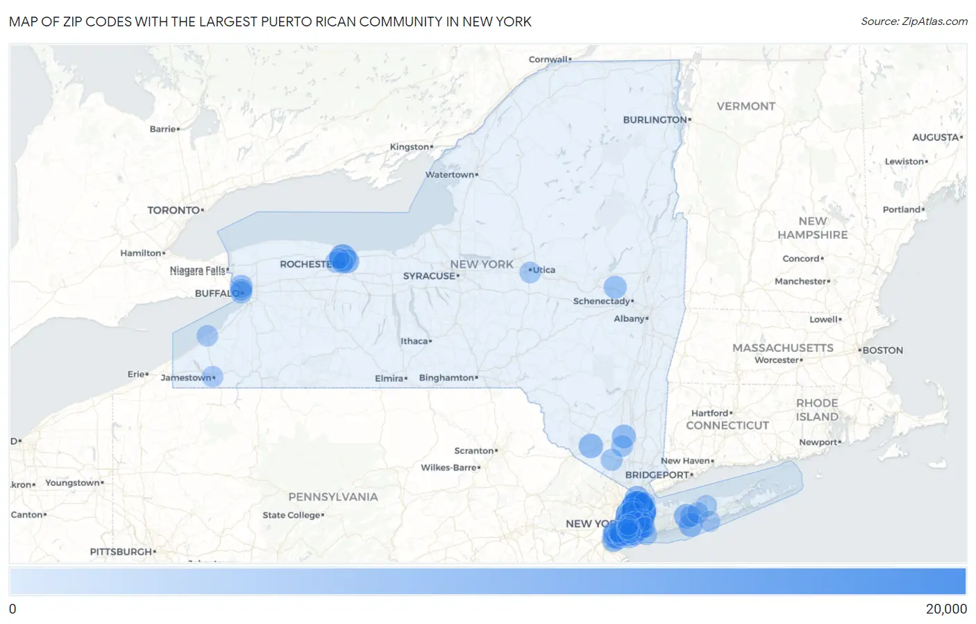 Zip Codes with the Largest Puerto Rican Community in New York Map