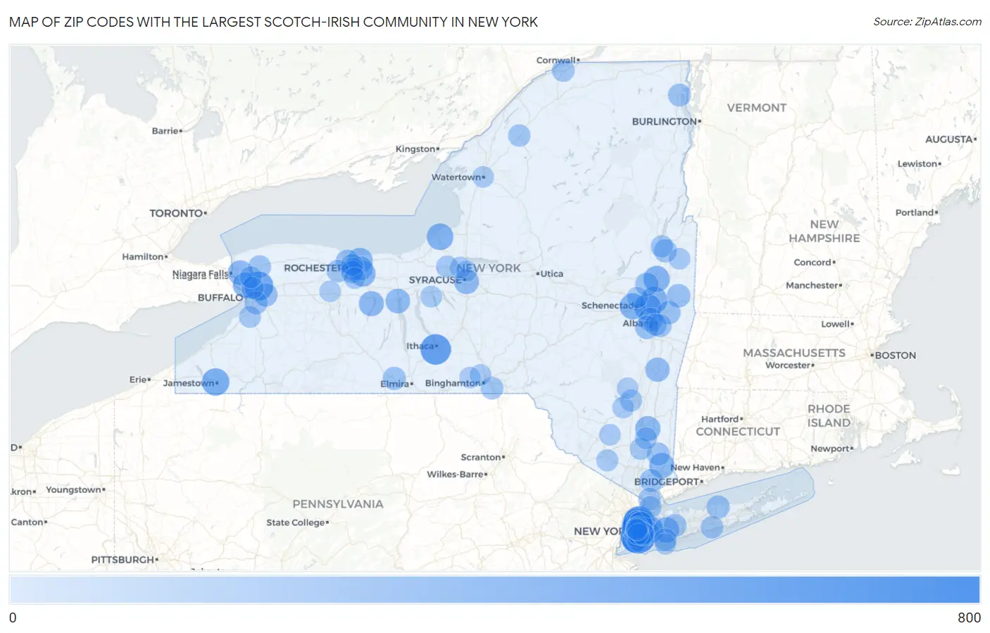 Zip Codes with the Largest Scotch-Irish Community in New York Map