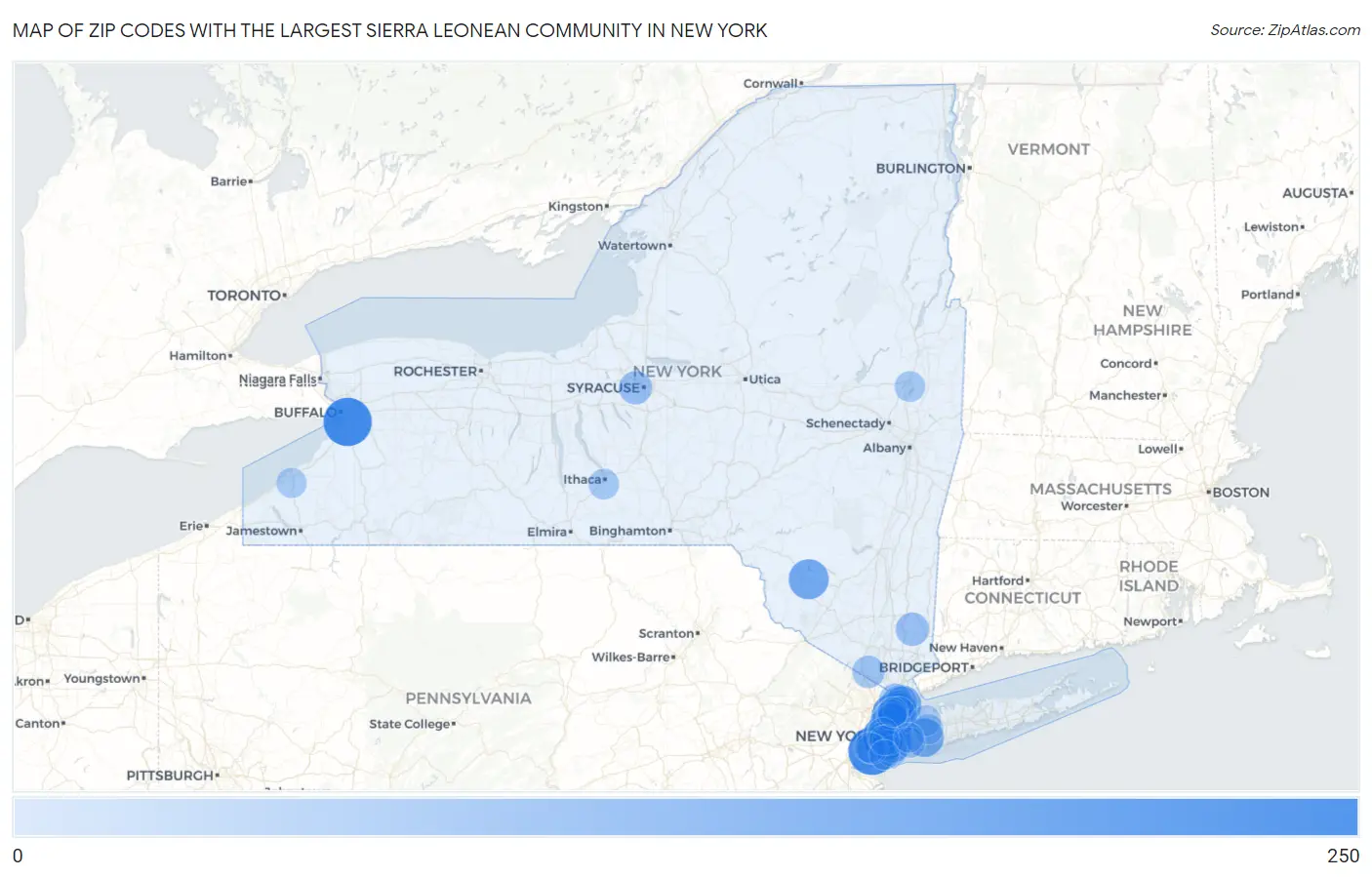 Zip Codes with the Largest Sierra Leonean Community in New York Map