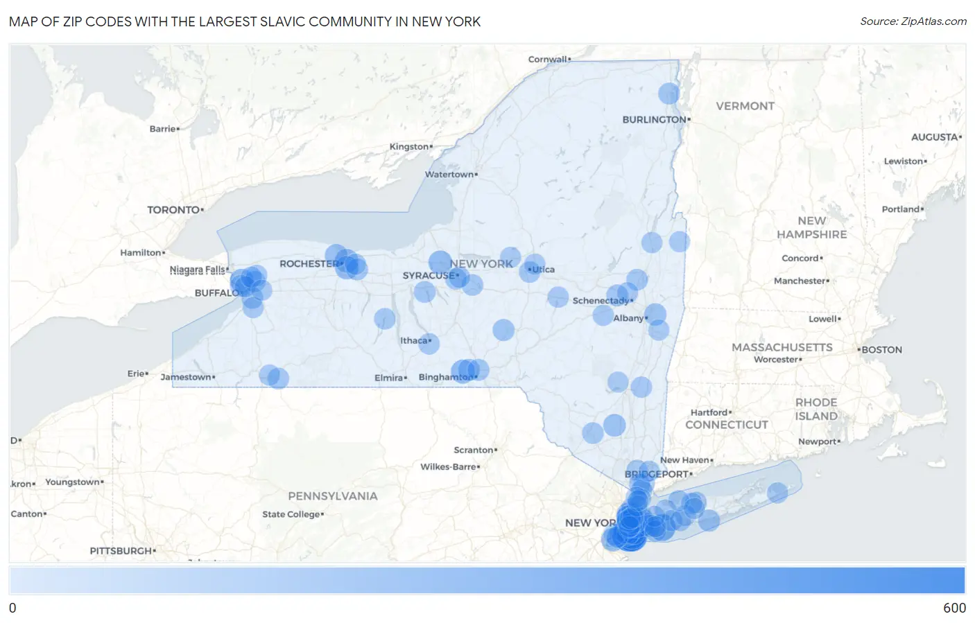 Zip Codes with the Largest Slavic Community in New York Map