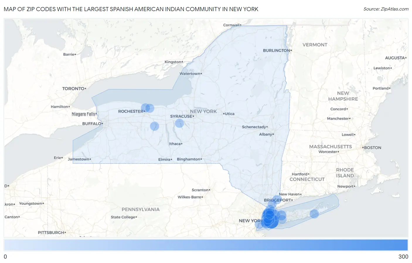 Zip Codes with the Largest Spanish American Indian Community in New York Map