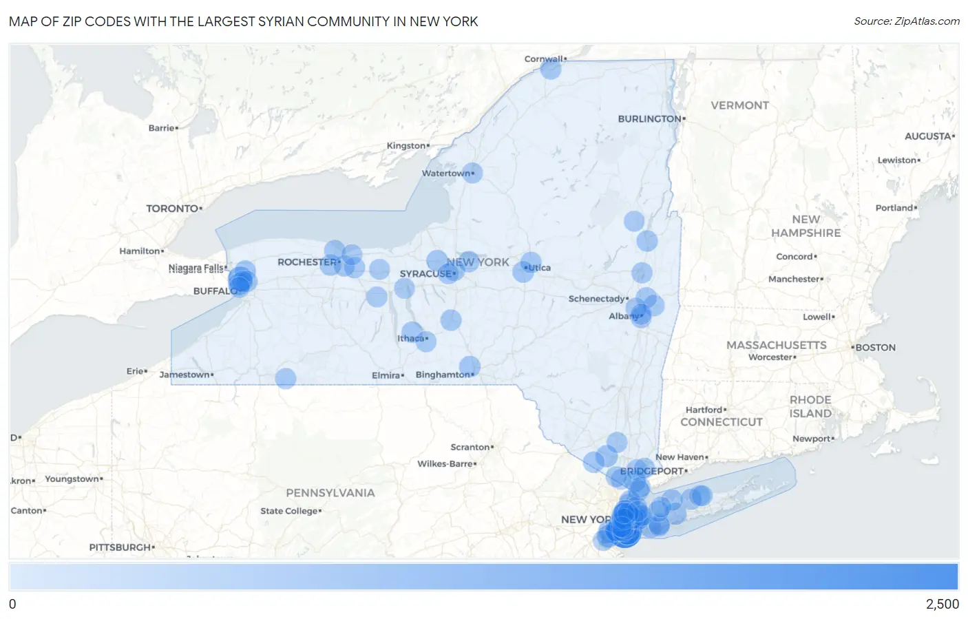 Zip Codes with the Largest Syrian Community in New York Map