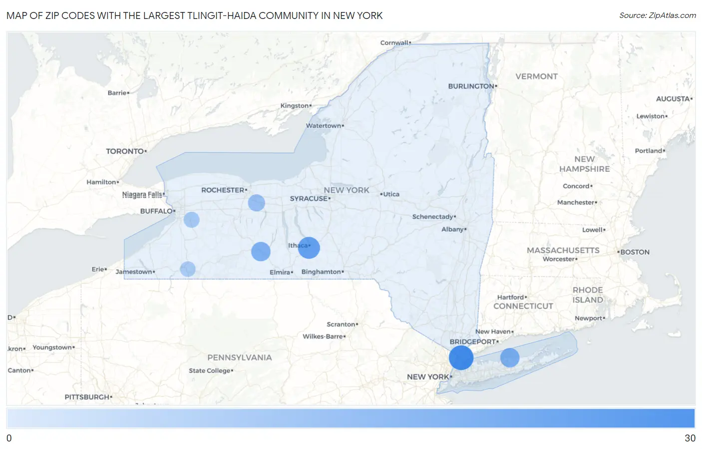 Zip Codes with the Largest Tlingit-Haida Community in New York Map