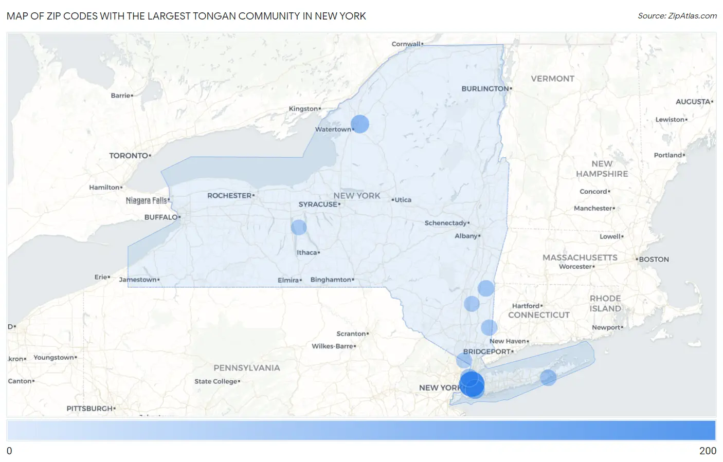 Zip Codes with the Largest Tongan Community in New York Map