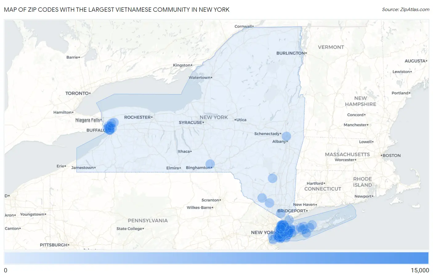 Zip Codes with the Largest Vietnamese Community in New York Map