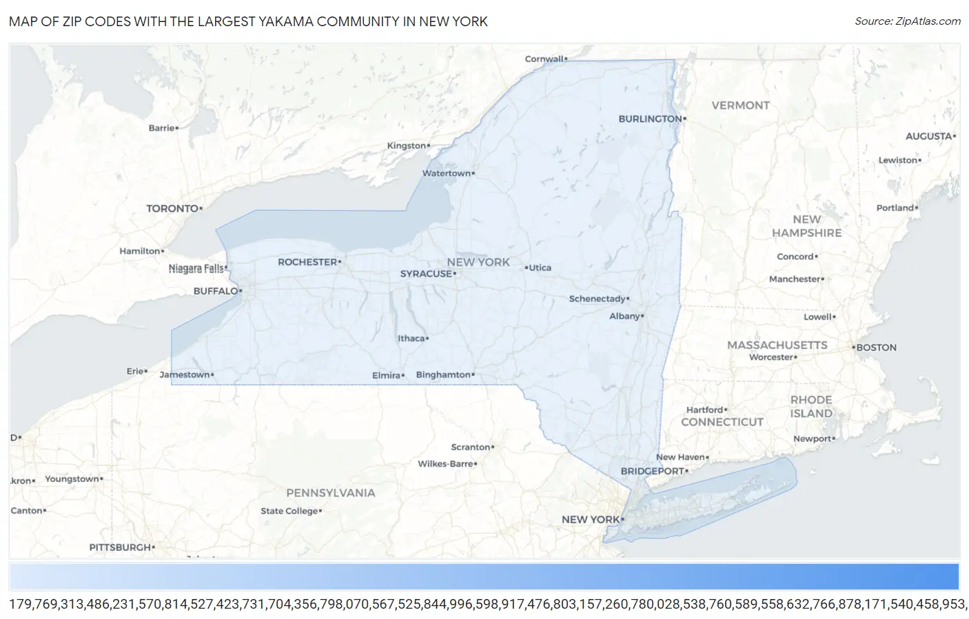 Zip Codes with the Largest Yakama Community in New York Map