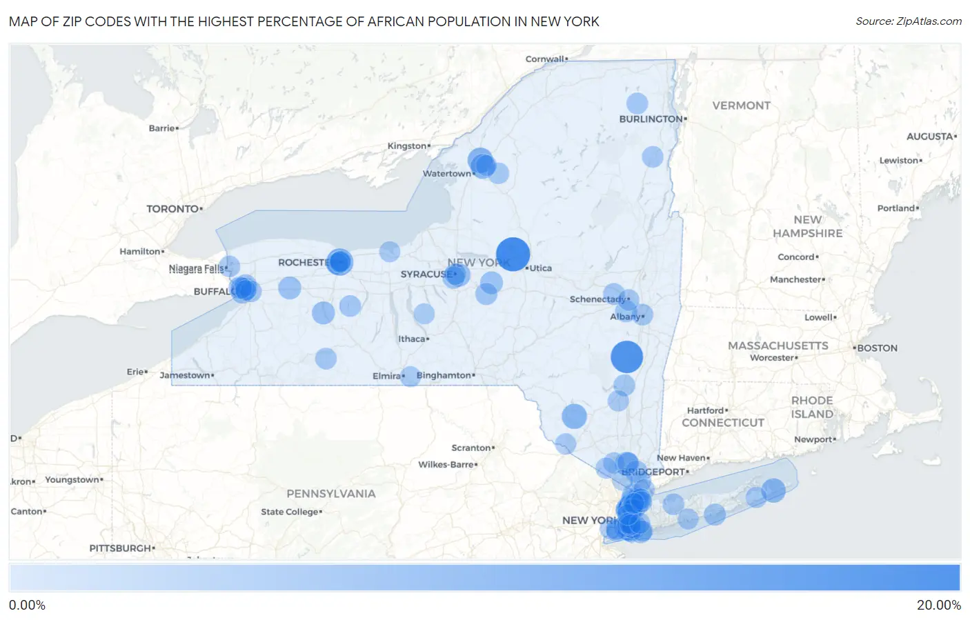 Zip Codes with the Highest Percentage of African Population in New York Map