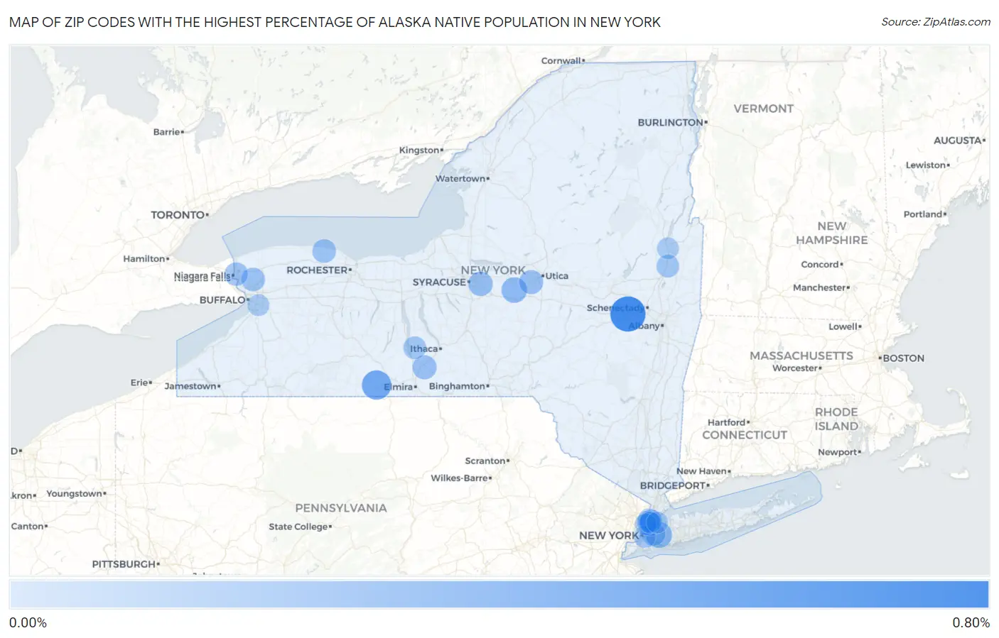 Zip Codes with the Highest Percentage of Alaska Native Population in New York Map