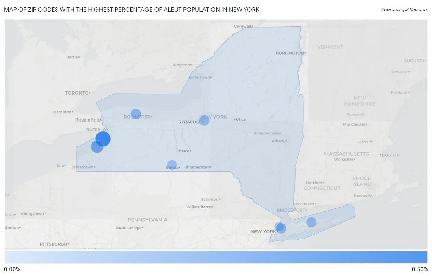 Zip Codes with the Highest Percentage of Aleut Population in New York Map