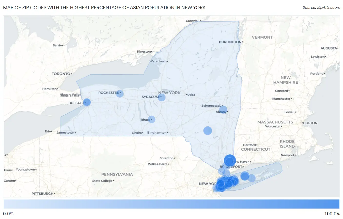 Zip Codes with the Highest Percentage of Asian Population in New York Map