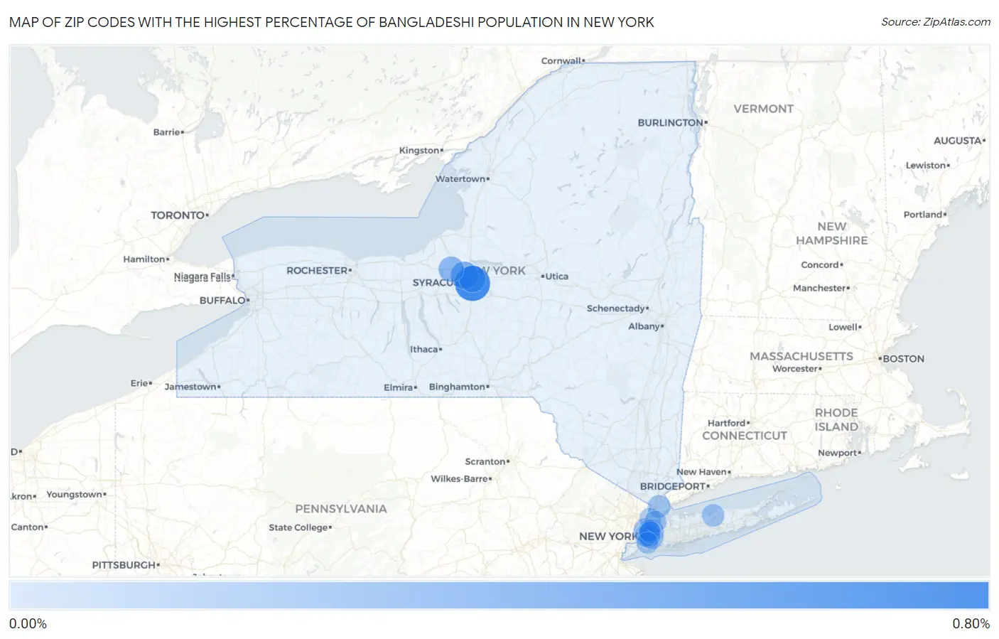 Zip Codes with the Highest Percentage of Bangladeshi Population in New York Map