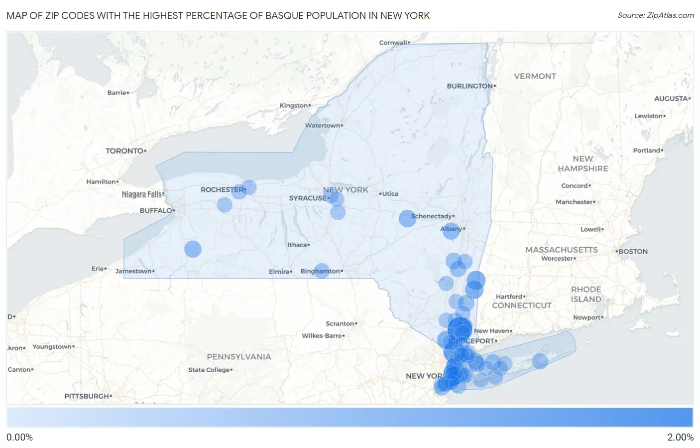 Zip Codes with the Highest Percentage of Basque Population in New York Map